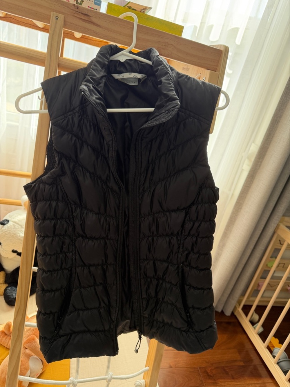 Athleta Black Quilted Puffy Vest with Stand Collar